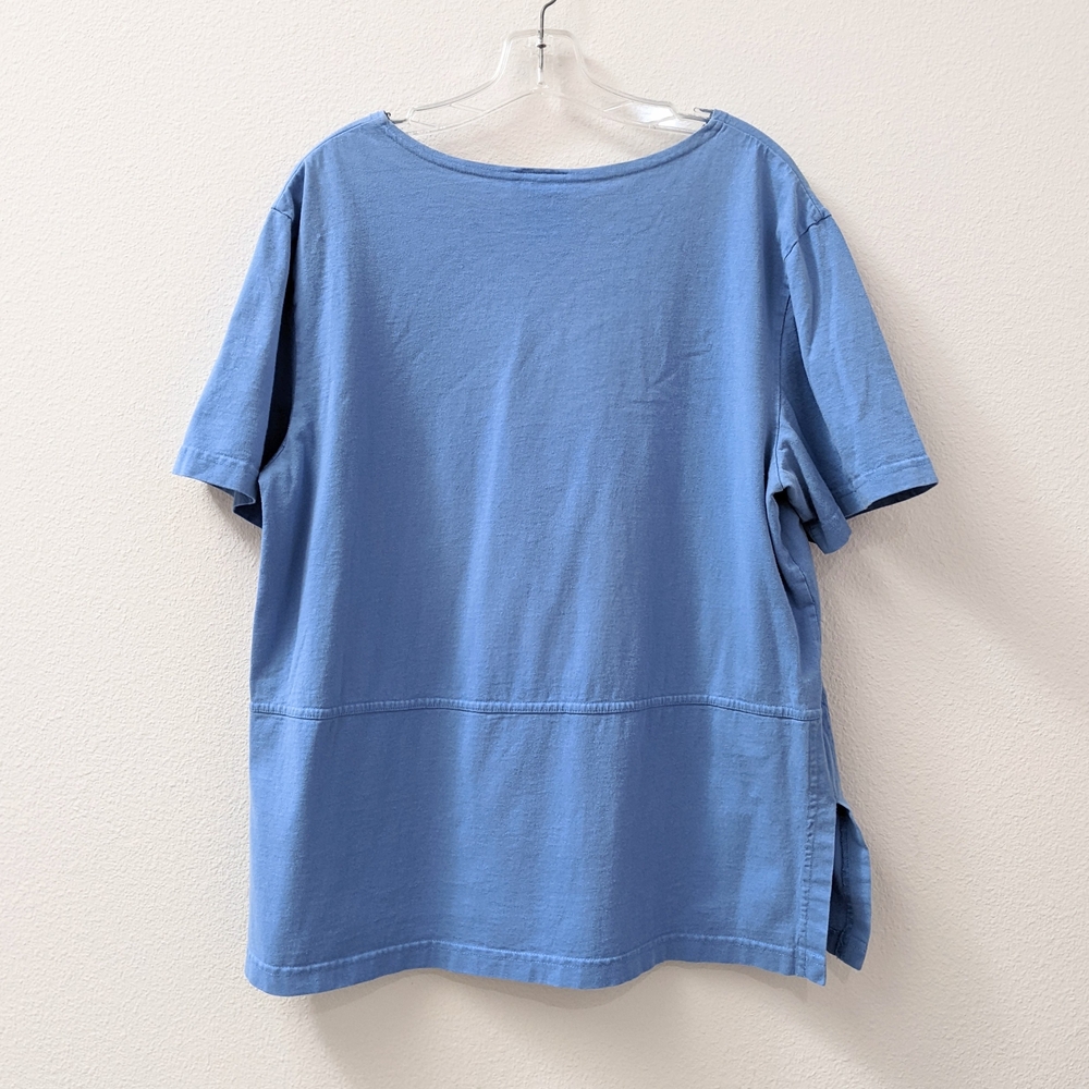 Vintage Coldwater Creek Blue Cotton Tunic Top with Flower Pocket in EUC - Picture 2 of 5